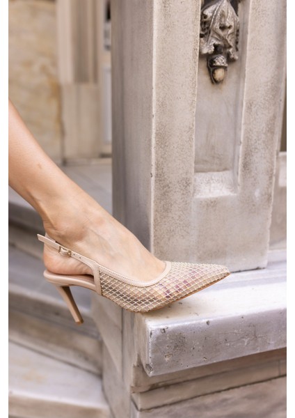 Julia Kadin Beyaz Taşli File Detali Topuklu Ayakkabi fiyatları