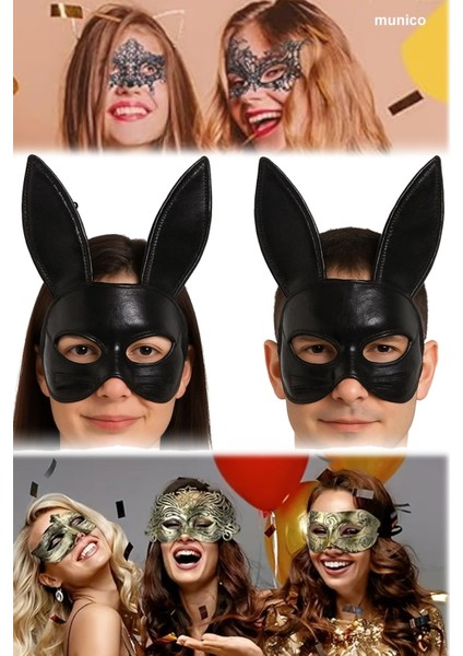 3 Adet Siyah Kumaş Tavşan Maskesi – Yumuşak Malzeme, Lastikli Yapı | 19X15 cm Yetişkin ve Çocuk Uyumu