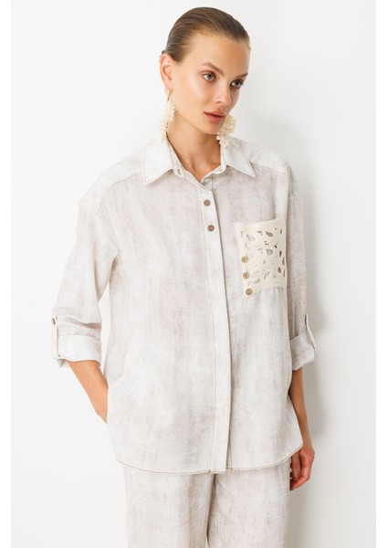 Örgü Cep Detay Keten Görünümlü Gömlek-Taş fırsatları