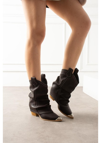 Sasilya Kadın Kovboy Bot Körüklü Burun Demirli Kahverengi Mat Deri fiyatları