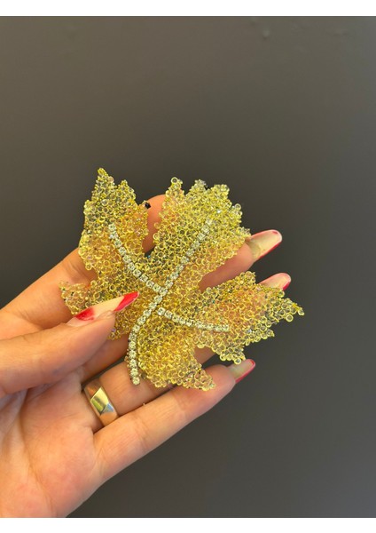 Zirkon Taş Boncuklu Yaprak Arma Dikiş Aksesuarı 10X9 cm