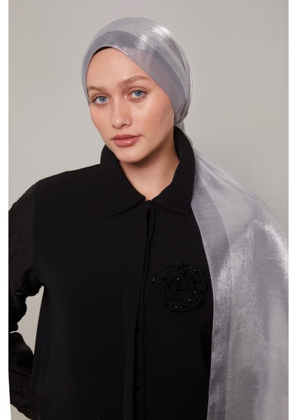 Gümüş Şerit Desen Kehribar Şal fiyatları