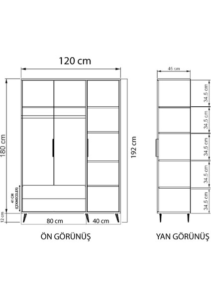 Royal 3 Kapaklı Çekmeceli Full Sepet Gardırop , Elbise Dolabı, Raflı Dolap, Kulpsuz indirimleri