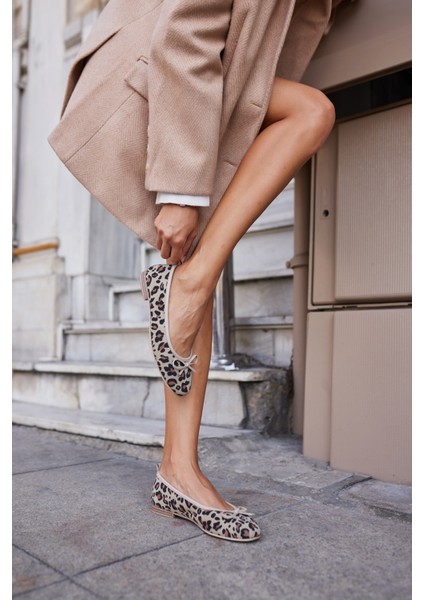 Campo Kadın Bej Leopar Gercek Deri Pisi Babet