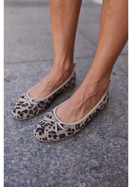 Campo Kadın Bej Leopar Gercek Deri Pisi Babet