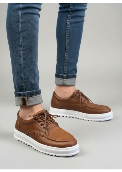 JET-T12X Arts Bağcıklı Cilt Erkek Günlük Spor Klasik Ayakkabı Cbt - Taba