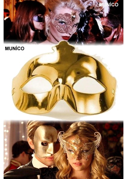 6 Adet Set, Hafif ve Şık Parti ve Karnaval Için Ideal Altın Metalize Maske Klasik Form Sexy Fantezi