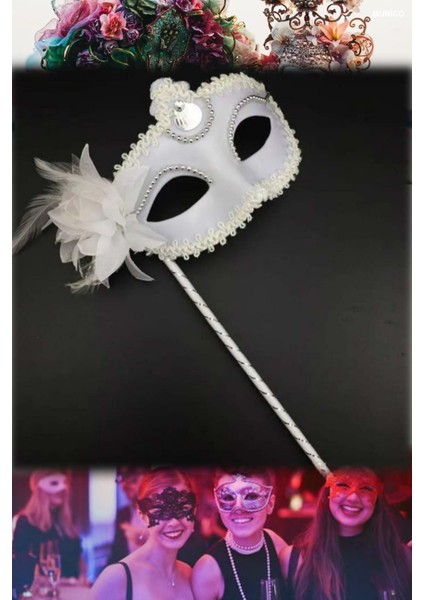 2 Adet Tutmalı Beyaz Maske – Işıltılı Yüzey, Standart Ölçü | Doğum Günü ve Düğün Fotoğrafları Için indirimleri