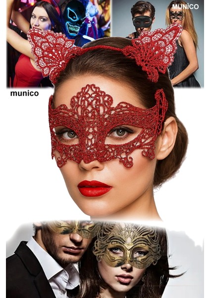 2 Adet Romantik Kırmızı Dantel Maske Seti – Kedi Kulaklı Taç + Maske | Cosplay ve Özel Günler Için modelleri