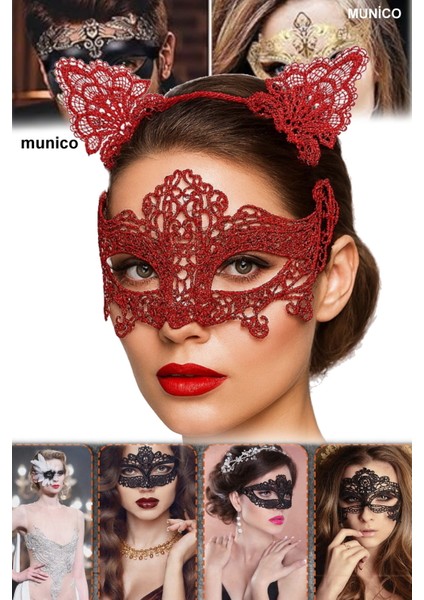 2 Adet Romantik Kırmızı Dantel Maske Seti – Kedi Kulaklı Taç + Maske | Cosplay ve Özel Günler Için