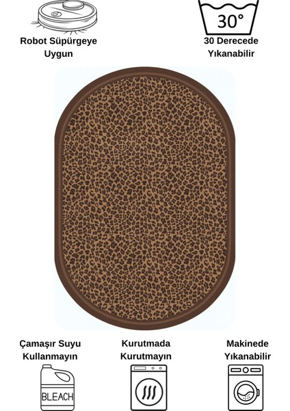 Leopar Desenli Oval Lateks Deri Halı