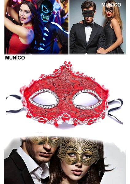2 Adet Sexy Kristal Taşlı Kırmızı Maske Dantelli Elastik Sabitlemeli Bride ve After Parti Için Ideal indirimleri