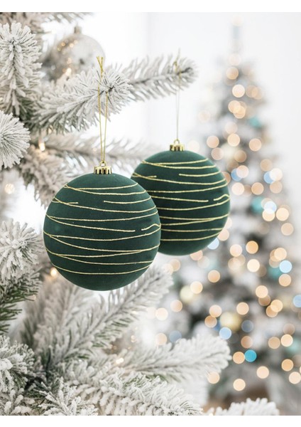 Kadife Yılbaşı Topu – Altın Simli Çam Ağacı Süsü Yeşil 12 cm 2'li fiyatları