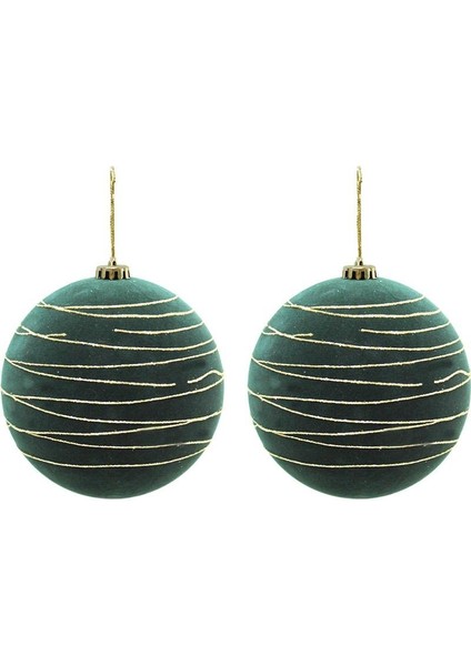 Kadife Yılbaşı Topu – Altın Simli Çam Ağacı Süsü Yeşil 12 cm 2'li modelleri