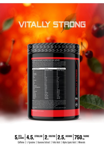 Vitalest Pre Workout 468G. 26 Servis Kiraz modelleri