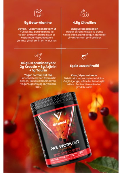 Vitalest Pre Workout 468G. 26 Servis Kiraz fırsatları