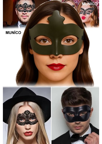 2 Adet Haki Yeşil Venedik Maske – 17X10 Cm, Plastik Gövdeli | Maskeli Balo ve Kostüm Partileri Için fırsatları