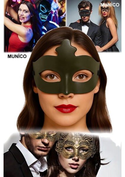 2 Adet Haki Yeşil Venedik Maske – 17X10 Cm, Plastik Gövdeli | Maskeli Balo ve Kostüm Partileri Için