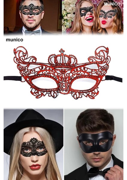 3 Adet Dantel Örgü Kırmızı Maske – Konforlu ve Zarif Tasarım | Bride ve After Parti Için Ideal