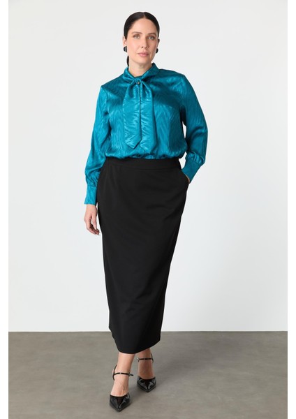 Büyük Beden Krep Etek-Siyah