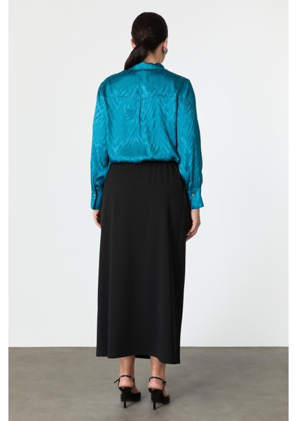 Büyük Beden Krep Etek-Siyah