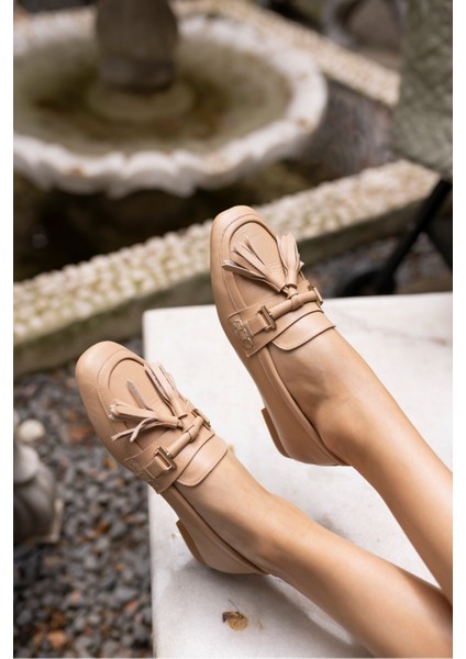 Rogo Kadin Nude Gercek Deri Püsküllü Loafer Babet indirimleri