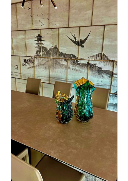 Amber Yeşil Cam Vazo Ikili Set fiyatları