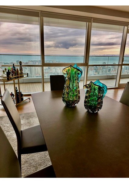 Amber Yeşil Cam Vazo Ikili Set modelleri