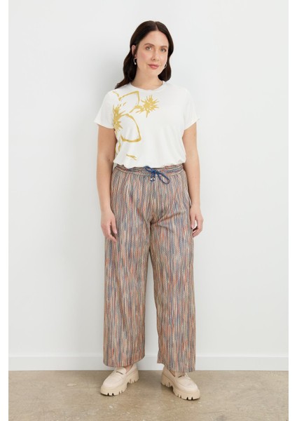 Büyük Beden Simli Örme Pantolon-Kırmızı