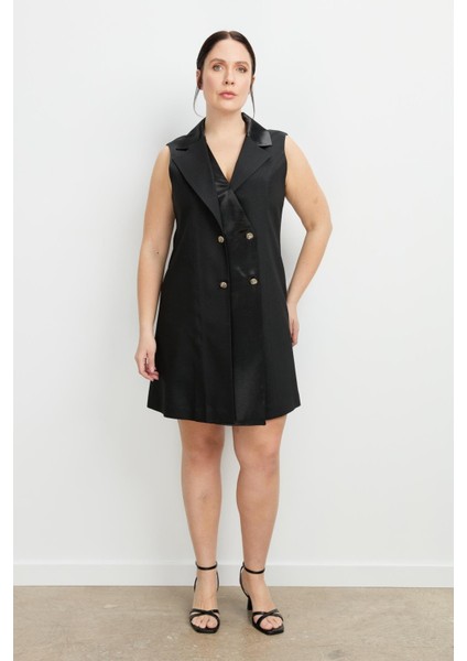 Büyük Beden Ceket Elbise-Siyah