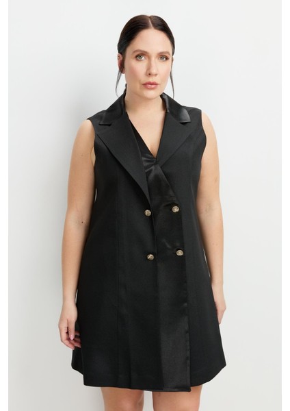 Büyük Beden Ceket Elbise-Siyah