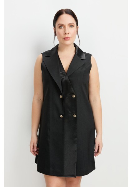 Büyük Beden Ceket Elbise-Siyah