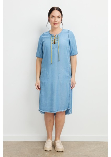 Büyük Beden Tensel Kot Elbise-A.mavı