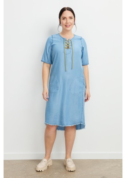Büyük Beden Tensel Kot Elbise-A.mavı fiyatları
