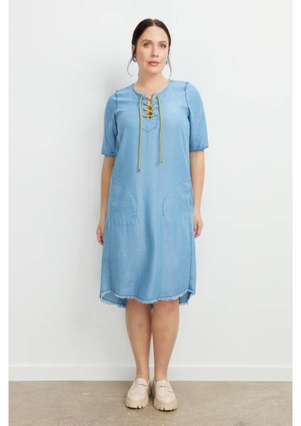 Büyük Beden Tensel Kot Elbise-A.mavı fırsatları