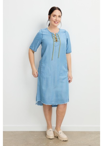 Büyük Beden Tensel Kot Elbise-A.mavı indirimleri
