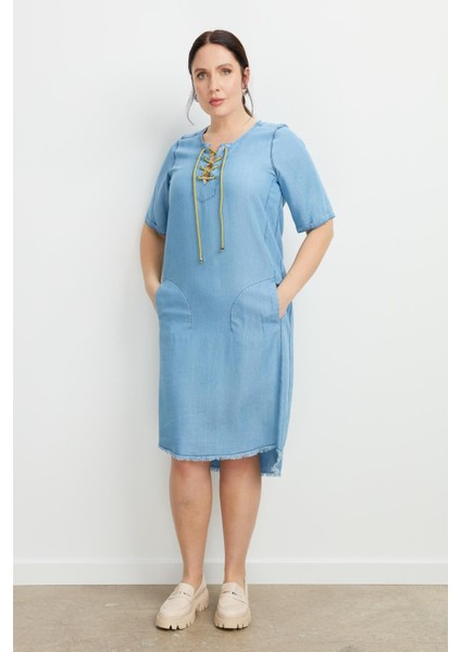 Büyük Beden Tensel Kot Elbise-A.mavı
