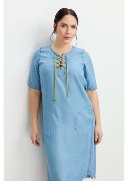 Büyük Beden Tensel Kot Elbise-A.mavı