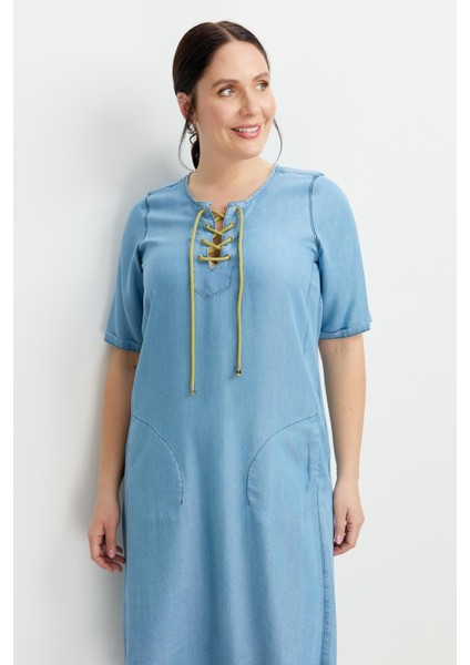 Büyük Beden Tensel Kot Elbise-A.mavı