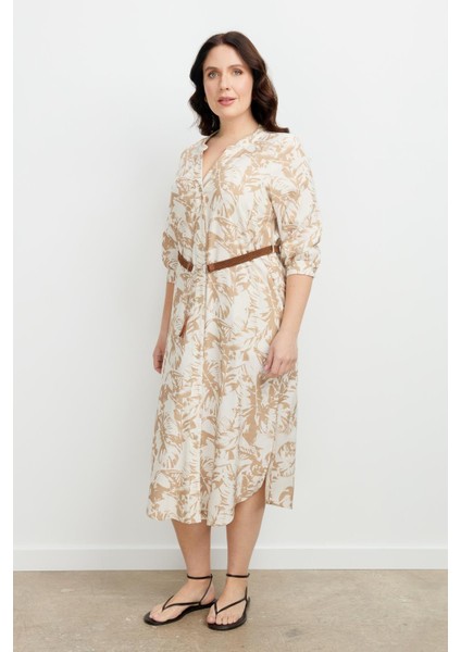 Büyük Beden Desenli Uzun Elbise-Mokka fırsatları