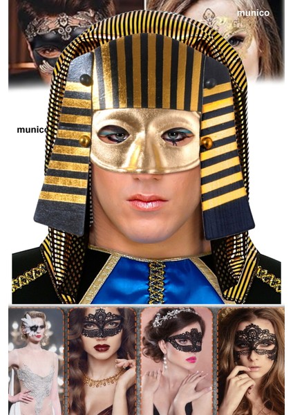 2 Adet Mısırlı Kostüm Maskesi Firavun Başlığı Formunda, 21X23 cm Temalı Partiler Için Ideal Rahat
