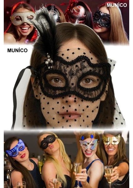 3 Adet Siyah Renk Duvaklı Maske Puantiyeli Kumaş, Inci Süslemeli Kostüm Maskeli Balo Hallowen Parti fiyatları