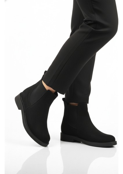 Siyah Süet Polarlı Kolay Giyilebilir Kaymaz Kadın Chelsea Bot 284097 Z