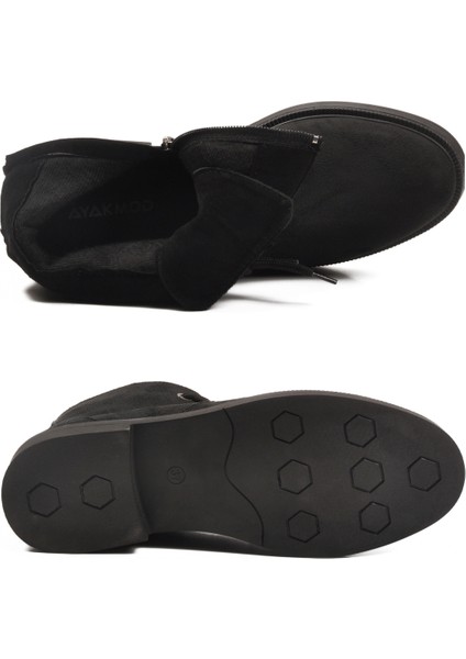 Siyah Süet Bağcıklı Fermuarlı Kaymaz Kadın Bot 284098 Z indirimleri