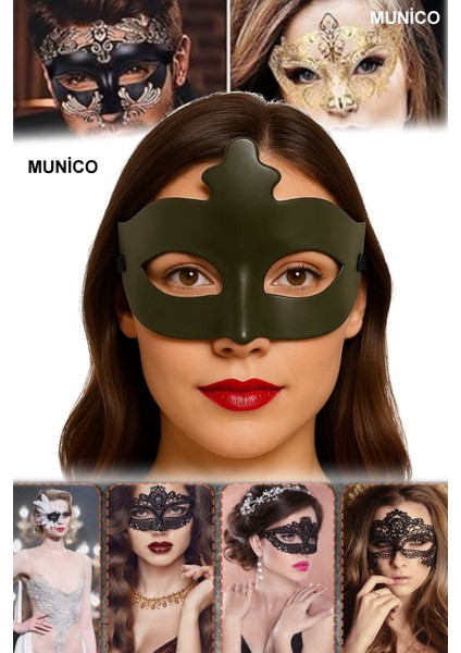 3 Adet Kostüm Partisi Için Yeşil Maske – Venedik Stil, 17X10 cm | Hawaii ve Yaza Merhaba Konsept