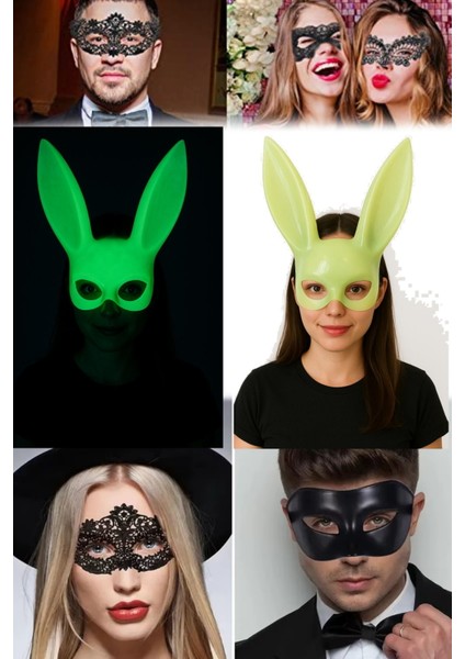 Karanlıkta Yanan Tavşan Maske Glow Etkili, Elastik Bantlı | Festival ve Kostüm Partileri Için