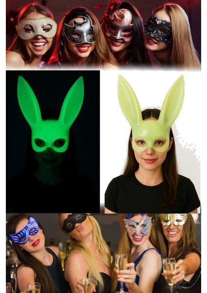 Karanlıkta Yanan Tavşan Maske Glow Etkili, Elastik Bantlı | Festival ve Kostüm Partileri Için