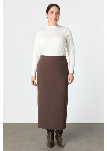 Büyük Beden Cep Detaylı Etek-Kahve