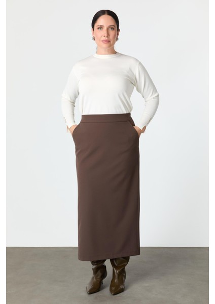 Büyük Beden Cep Detaylı Etek-Kahve fiyatları