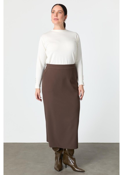 Büyük Beden Cep Detaylı Etek-Kahve modelleri